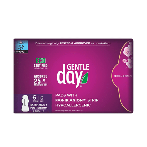 Gentle Day Organic Extra Heavy / Postpartum Pads w/ FAR-IR ANION Strip (6 ct)